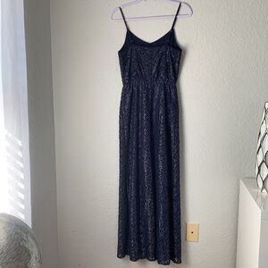 Lilly Pulitzer Deanna Navy /Silver Accents Patterned Maxi Dress Size M